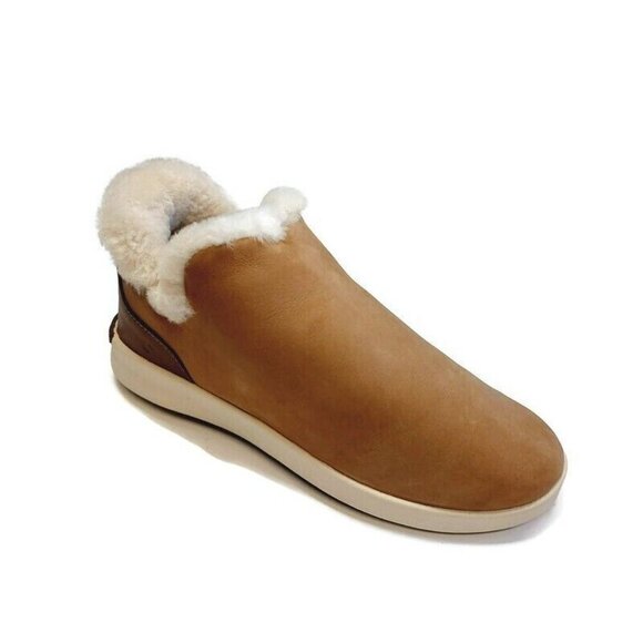 Olukai MALUA HULU Leather Boots Womens Size 7 Tan Tapa Palewai Water Resistant - Picture 1 of 10